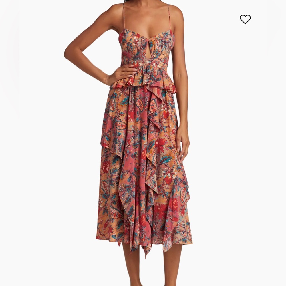 Ulla Johnson Renata Paisley Ruffle Midi-Dress